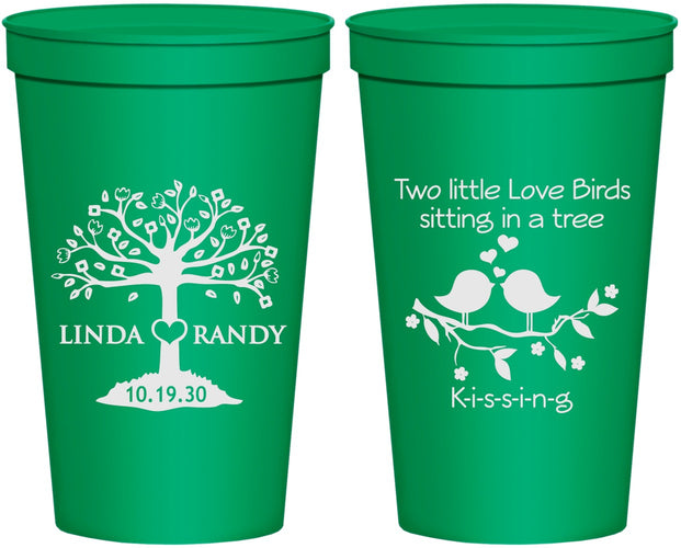 Personalized Wedding 22 oz Stadium Cups - Two Little Love Birds | 249