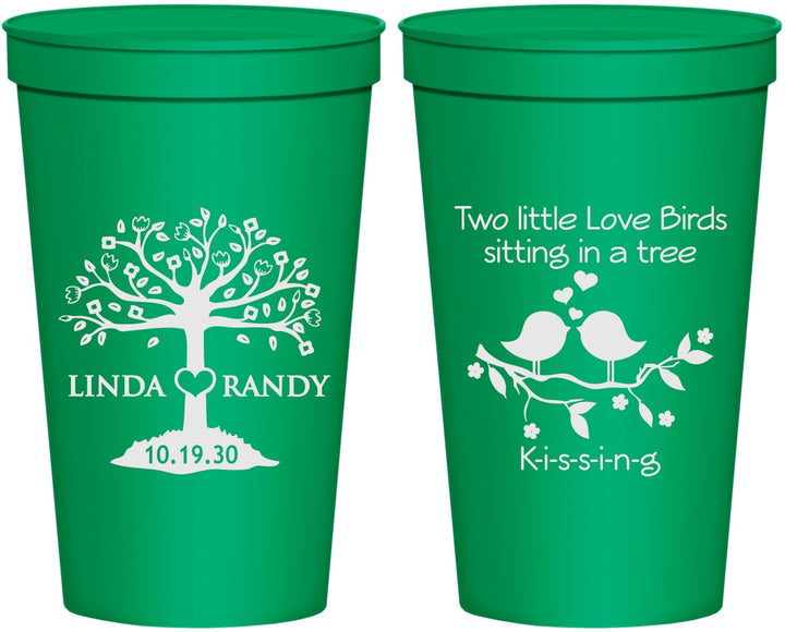 Personalized Wedding 22 oz Stadium Cups - Two Little Love Birds | 249