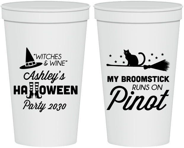 Personalized Halloween 22 oz Stadium Cups - Witch Broomstick | 250098