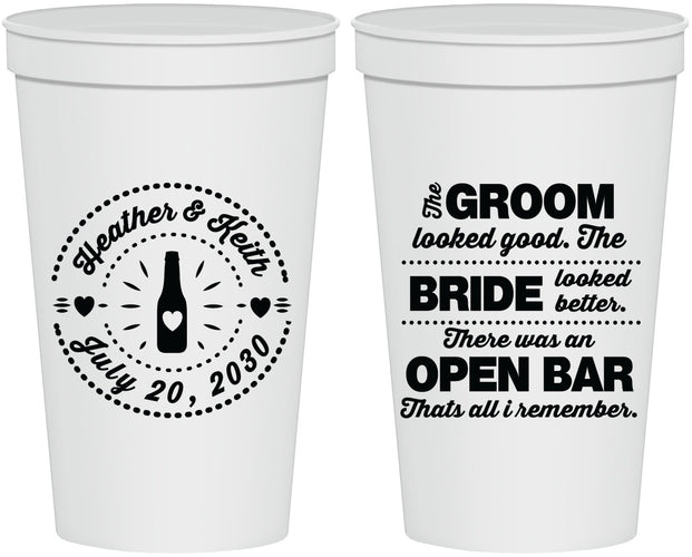 Personalized Wedding 22 oz Stadium Cups - Groom Bride Open Bar | 253