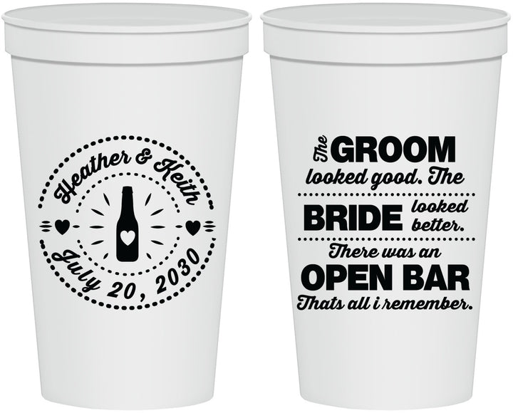 Personalized Wedding 22 oz Stadium Cups - Groom Bride Open Bar | 253