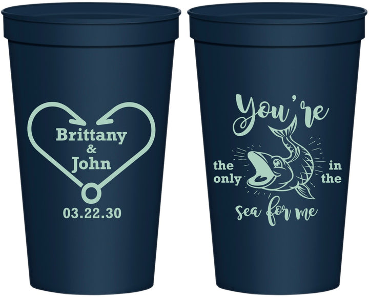 Personalized Wedding 22 oz Stadium Cups - Fish In The Sea For Me | 254