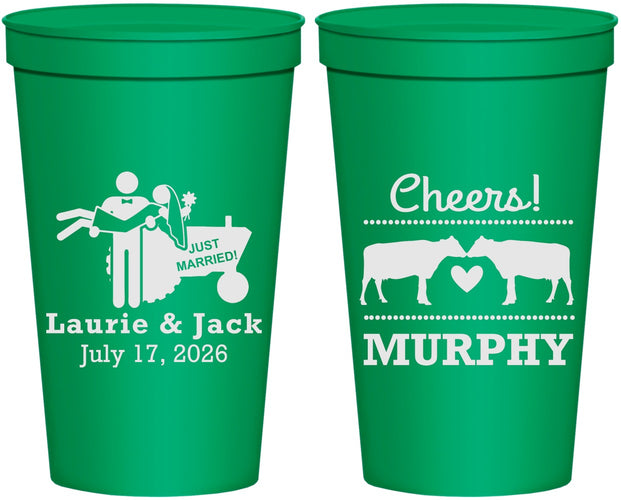 Personalized Wedding 22 oz Stadium Cups - Tractor Cows | 257