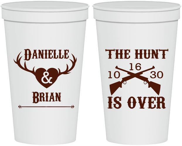 Personalized Wedding 22 oz Stadium Cups - The Hunt Is Ove | 258