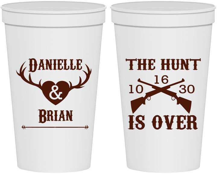 Personalized Wedding 22 oz Stadium Cups - The Hunt Is Ove | 258