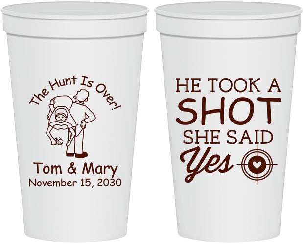 Personalized Wedding 22 oz Stadium Cups - He Took A Shot She Said Yes | 259