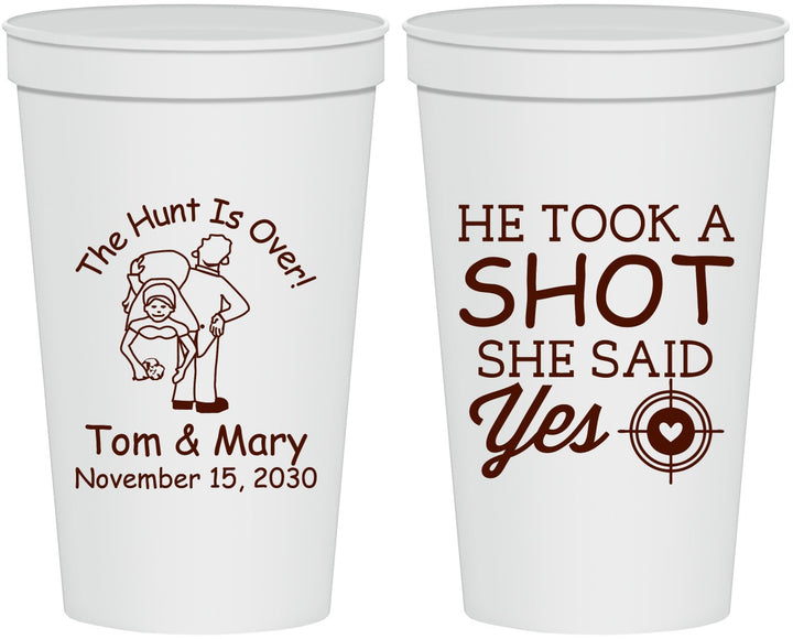 Personalized Wedding 22 oz Stadium Cups - He Took A Shot She Said Yes | 259