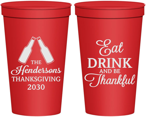 Personalized Thanksgiving 22 oz Stadium Cups - Eat Drink Thankful | 260001