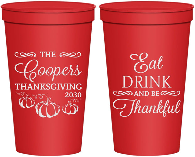 Personalized Thanksgiving 22 oz Stadium Cups - Eat Drink Thankful | 260009