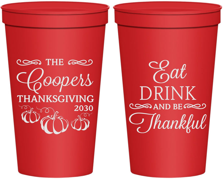 Personalized Thanksgiving 22 oz Stadium Cups - Eat Drink Thankful | 260009