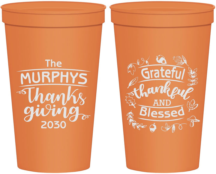 Personalized Thanksgiving 22 oz Stadium Cups - Grateful Blessed | 260028