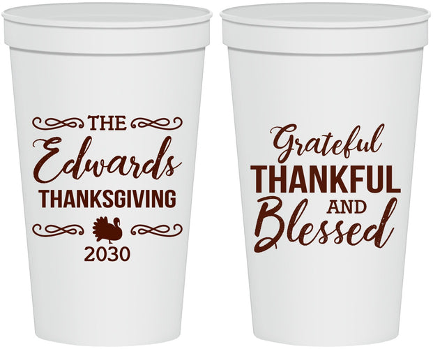Personalized Thanksgiving 22 oz Stadium Cups - Grateful Blessed | 260030