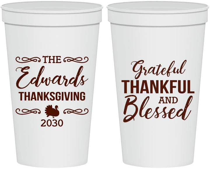 Personalized Thanksgiving 22 oz Stadium Cups - Grateful Blessed | 260030