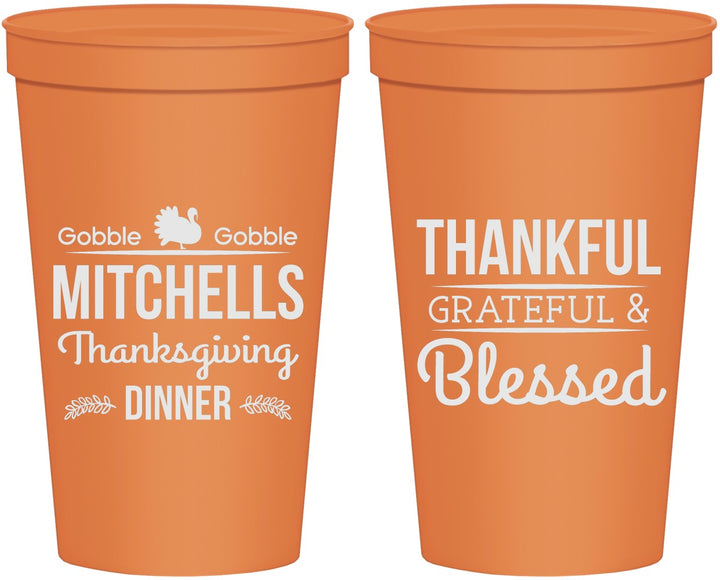 Personalized Thanksgiving 22 oz Stadium Cups - Thankful Blessed | 260032