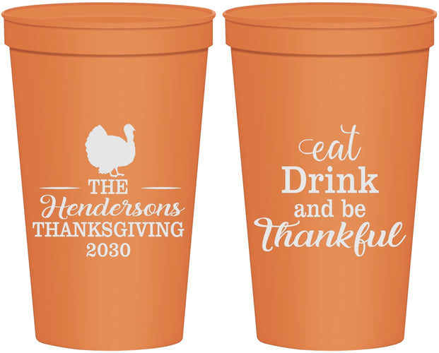 Personalized Thanksgiving 22 oz Stadium Cups - Eat Drink Thankful | 260036