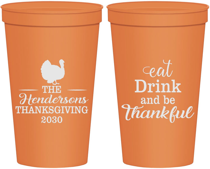 Personalized Thanksgiving 22 oz Stadium Cups - Eat Drink Thankful | 260036