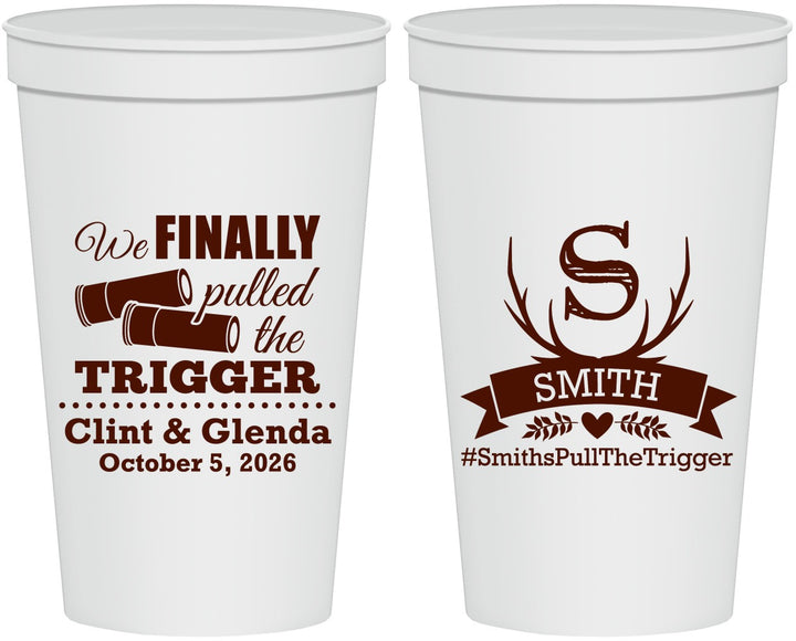 Personalized Wedding 22 oz Stadium Cups - Finally Pull The Trigger | 264