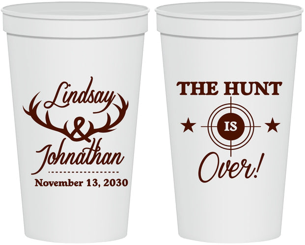 Personalized Wedding 22 oz Stadium Cups - The Hunt Is Over | 266