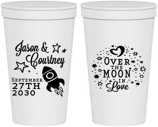 Personalized Wedding 22 oz Stadium Cups - Over The Moon In Love | 267