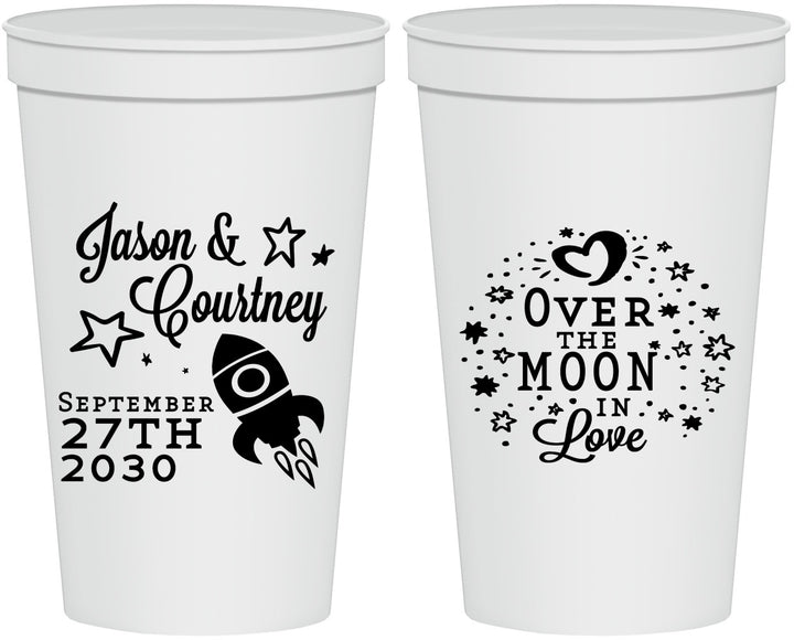 Personalized Wedding 22 oz Stadium Cups - Over The Moon In Love | 267