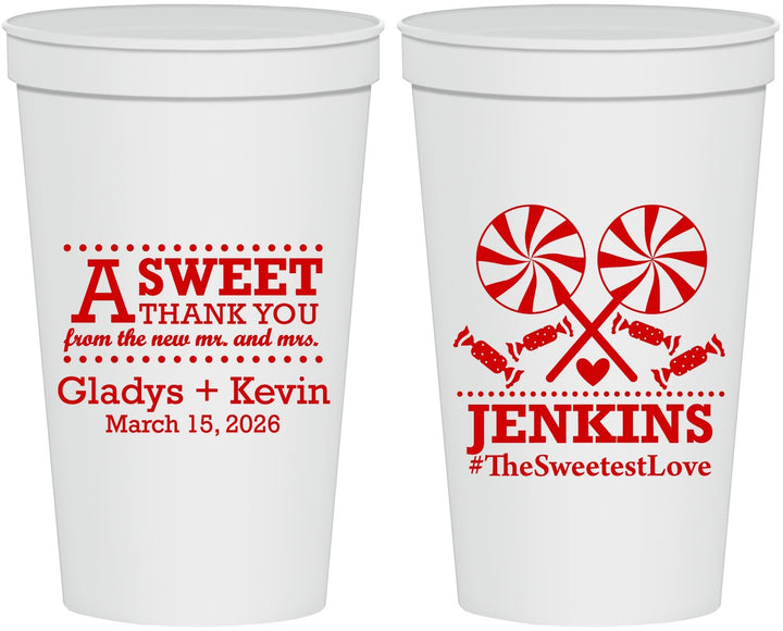 Personalized Wedding 22 oz Stadium Cups - Sweet Thank You | 269