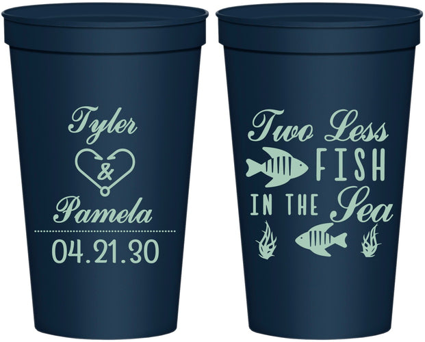 Personalized Wedding 22 oz Stadium Cups - Two Less Fish In The Sea | 270