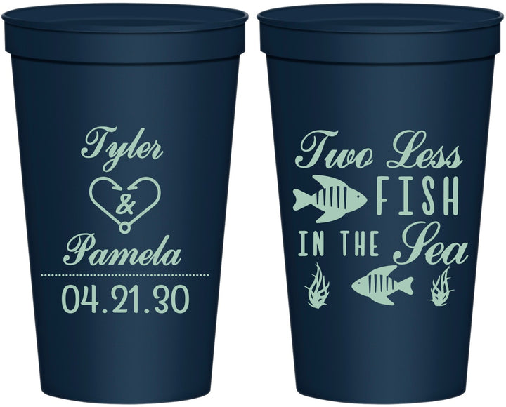 Personalized Wedding 22 oz Stadium Cups - Two Less Fish In The Sea | 270
