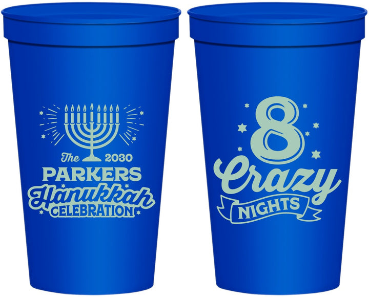 Personalized Hanukkah 22 oz Stadium Cups - Eight Crazy Nights | 270010