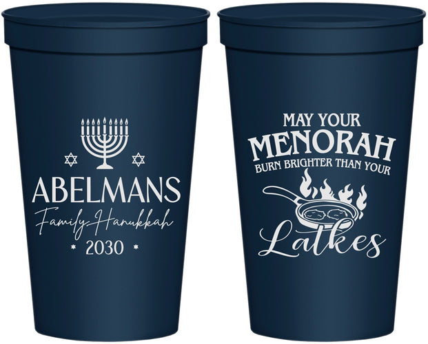 Personalized Hanukkah 22 oz Stadium Cups - Menorah Latkes | 270019