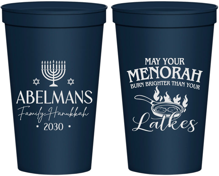 Personalized Hanukkah 22 oz Stadium Cups - Menorah Latkes | 270019