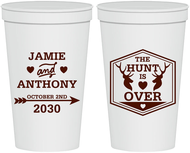 Personalized Wedding 22 oz Stadium Cups - The Hunt Is Over | 272