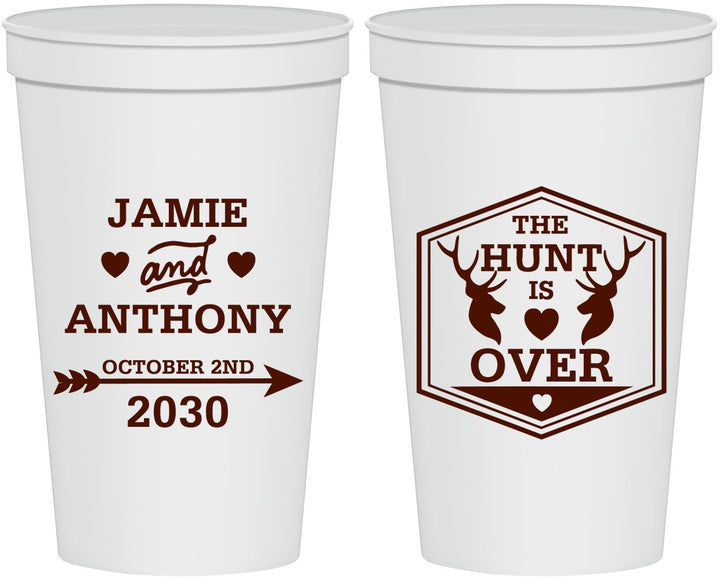 Personalized Wedding 22 oz Stadium Cups - The Hunt Is Over | 272