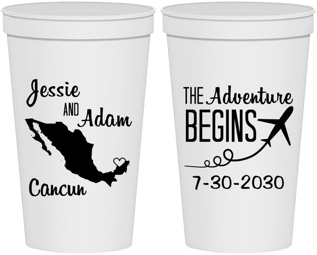 Personalized Wedding 22 oz Stadium Cups - The Adventure Begins | 275