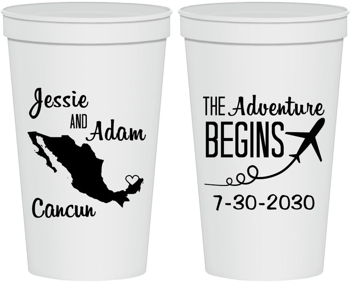 Personalized Wedding 22 oz Stadium Cups - The Adventure Begins | 275