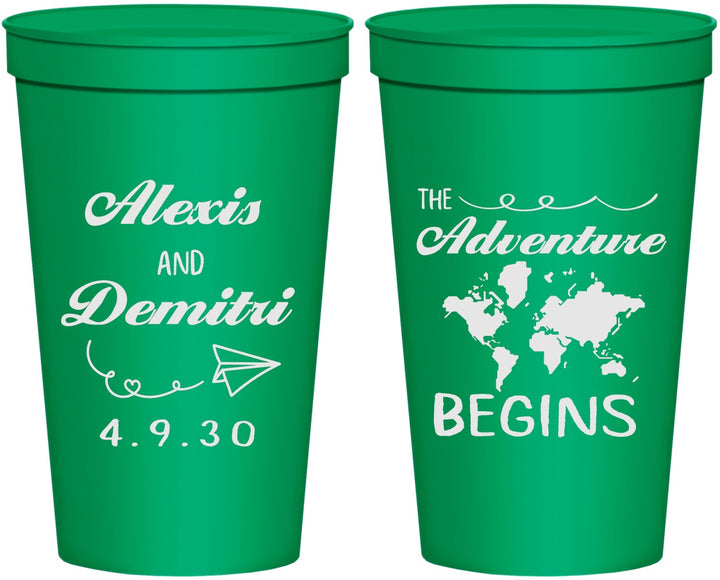 Personalized Wedding 22 oz Stadium Cups - The Adventure Begins | 276