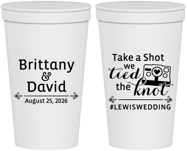 Personalized Wedding 22 oz Stadium Cups - Take A Shot We Tied The Knot | 277