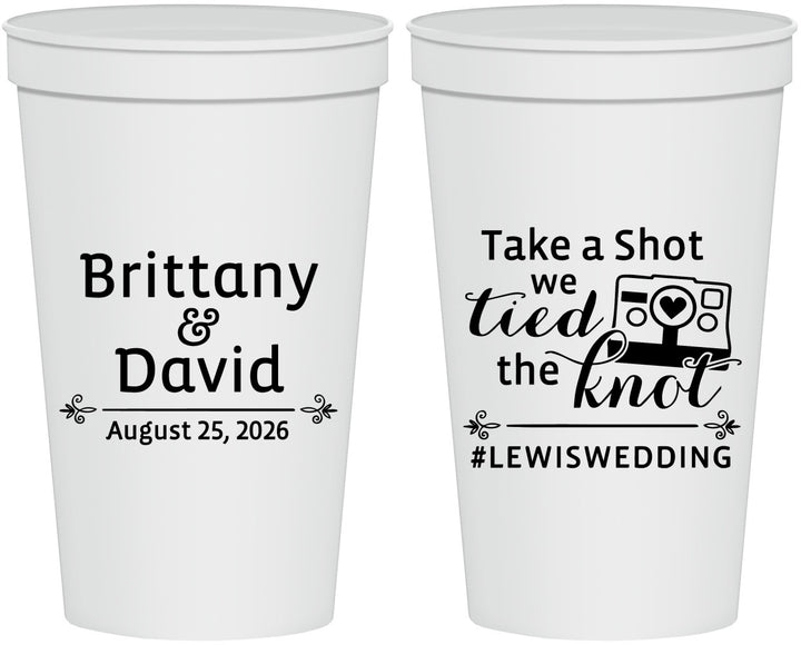 Personalized Wedding 22 oz Stadium Cups - Take A Shot We Tied The Knot | 277