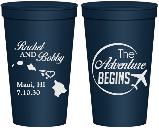 Personalized Wedding 22 oz Stadium Cups - The Adventure Begins | 278