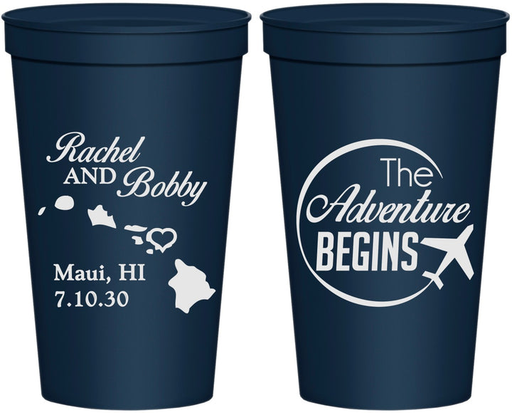 Personalized Wedding 22 oz Stadium Cups - The Adventure Begins | 278