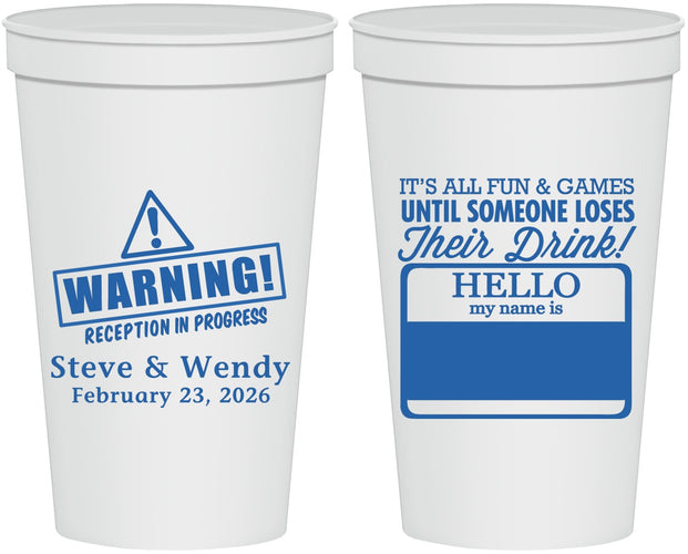 Personalized Wedding 22 oz Stadium Cups - Hello My Name Is | 280