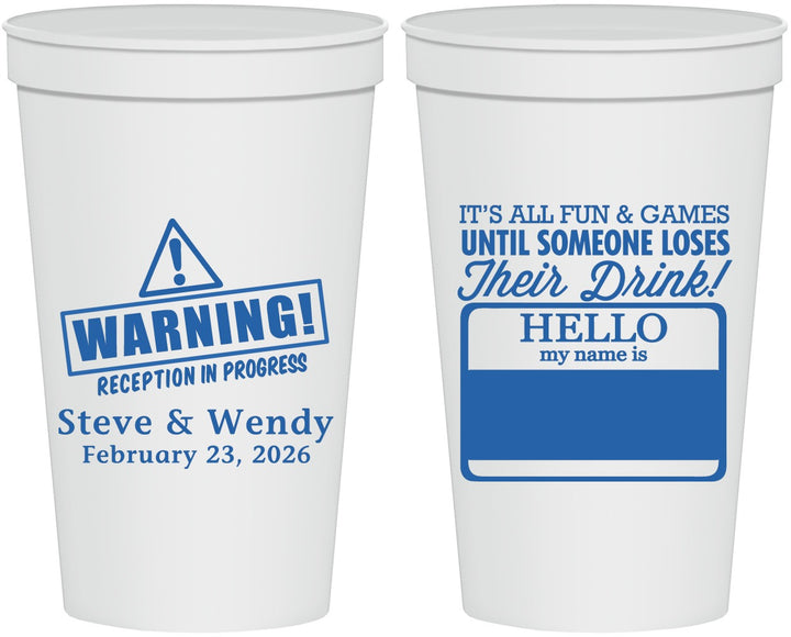 Personalized Wedding 22 oz Stadium Cups - Hello My Name Is | 280