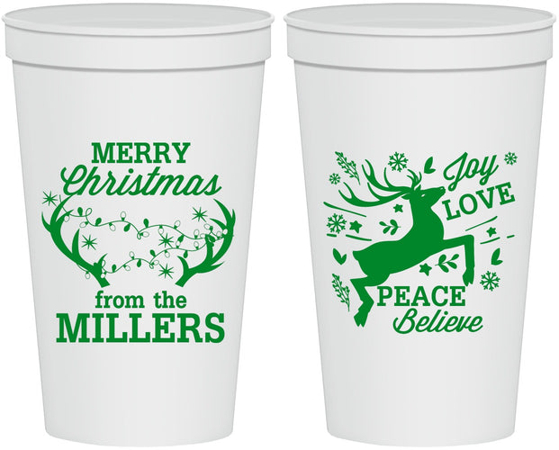 Personalized Christmas 22 oz Stadium Cups - Reindeer | 280003