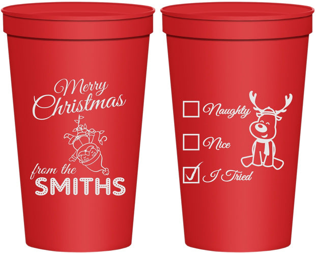 Personalized Christmas 22 oz Stadium Cups - Naughty Or Nice | 280004