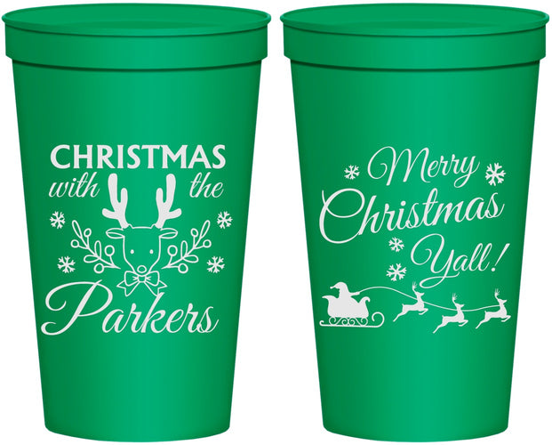 Personalized Christmas 22 oz Stadium Cups - Reindeer | 280005