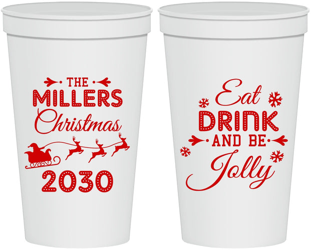 Personalized Christmas 22 oz Stadium Cups - Eat Drink And Be Jolly | 280010
