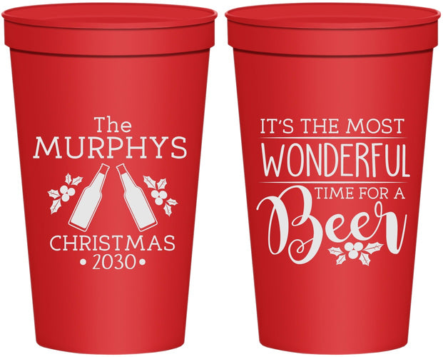 Personalized Christmas 22 oz Stadium Cups - Wonderful Time For A Beer | 280012