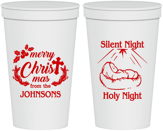 Personalized Christmas 22 oz Stadium Cups - Silent Night Holy Night | 280018