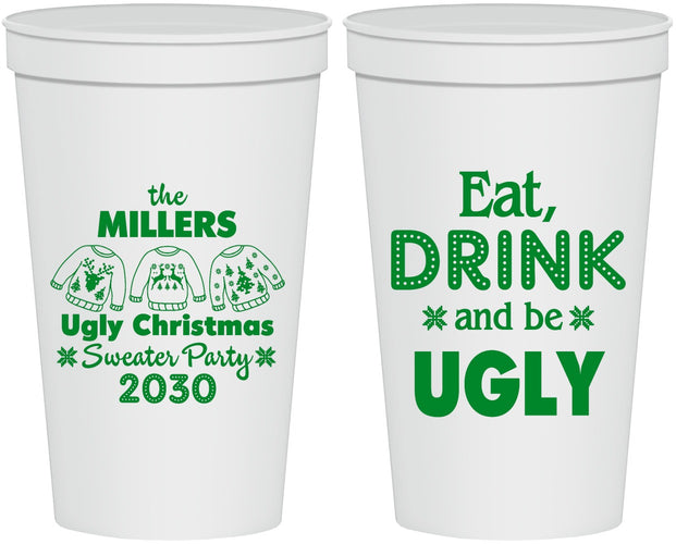 Personalized Christmas 22 oz Stadium Cups - Ugly Sweater | 280023