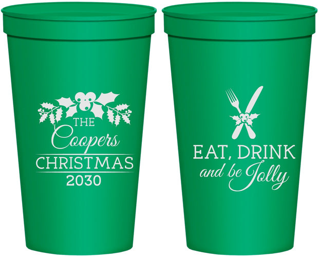 Personalized Christmas 22 oz Stadium Cups - Eat Drink And Be Jolly | 280033
