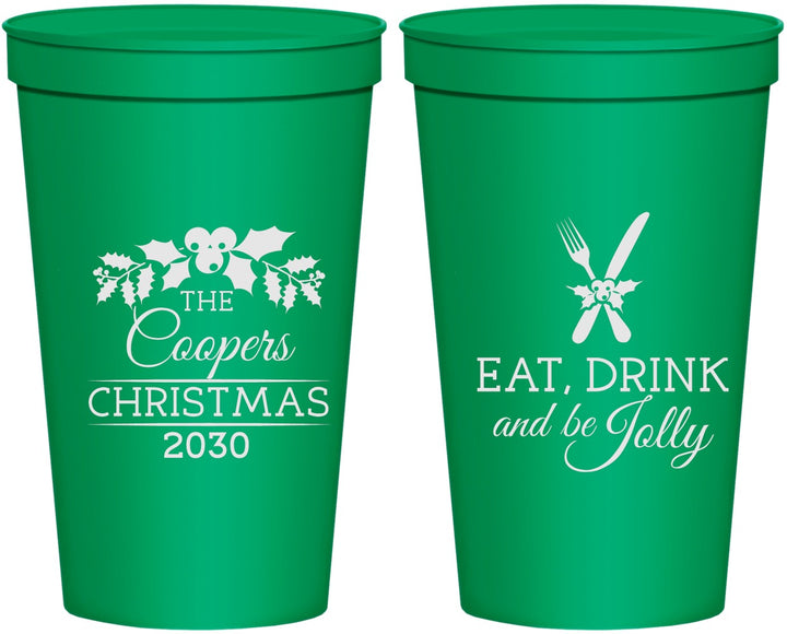 Personalized Christmas 22 oz Stadium Cups - Eat Drink And Be Jolly | 280033